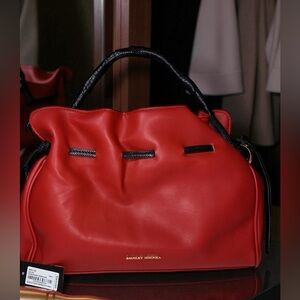 NWT Badgley Mischka Red and Black Snakeskin Handle Shoulder Bag